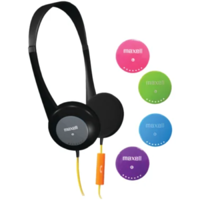 Action Kids Wired On-Ear Headphones with In-Line Mic, 3.5-mm Connector, and Dual-Entry Cord, Volume Limiting, IPX2 Sweat-Resistant