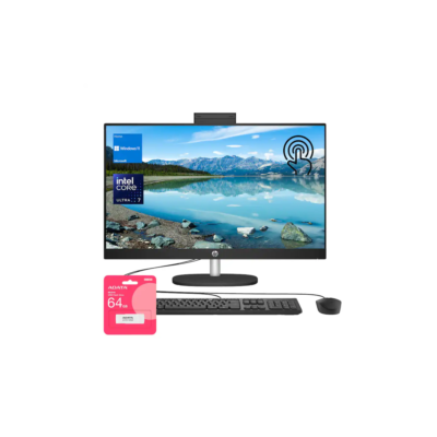 HP – 27″ FHD Touchscreen Intel Ultra 7 AI All-in-One – Intel Ultra 7 155U – 32GB RAM – 1TB SSD – ADATA 64GB USB Flash Drive – Black