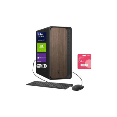 HP – OmniDesk Desktop – Intel Core Ultra 7 265 with 32GB DDR5 RAM – 2TB SSD – Wired Keyboard & Mouse – Adata 64GB USB Drive – Black