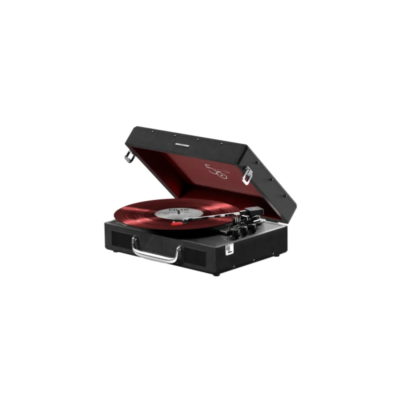 Mixx® 5-Watt Revival 55 3-Speed Belt-Drive Manual Suitcase Vinyl Record Player with Built-in Speakers, Bluetooth® In/Out, Aux, and 45-RPM Adapter (Black)